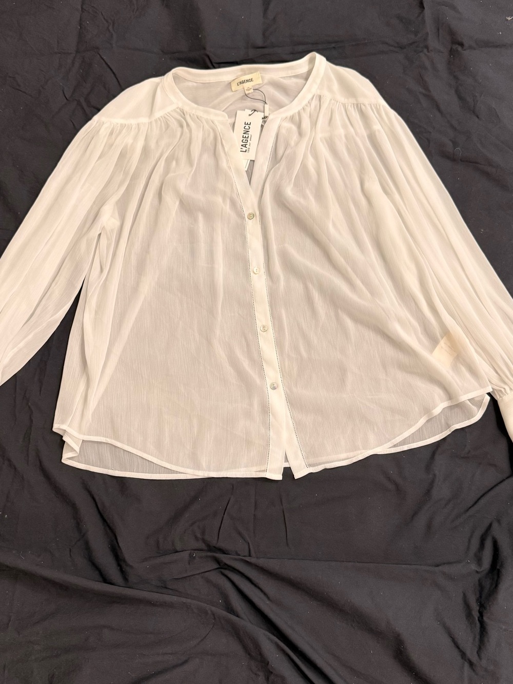 L'AGENCE Farah White Sheer Button-Front Women's Blouse